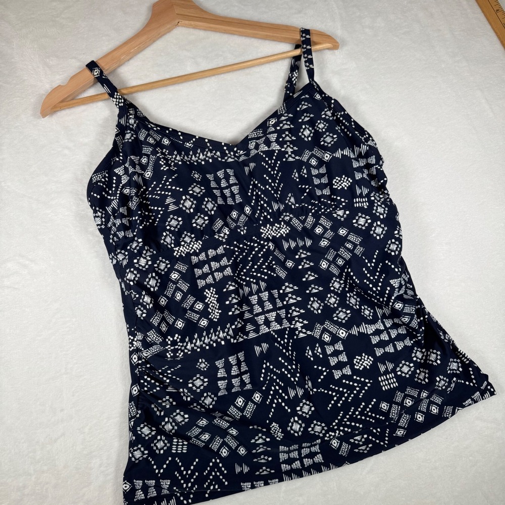 Kona Sol Womens Navy White‎ Geometric Tribal Tankini Swim Top 14W 238214204